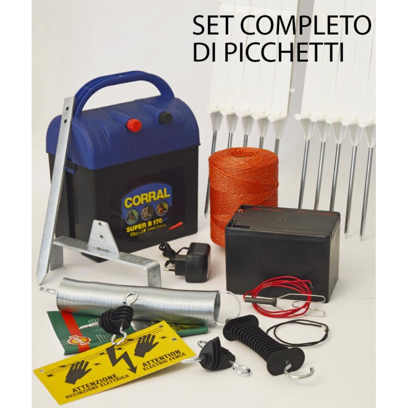 SET PER RECINZIONE ELETTRICA COMPLETO con picchetti plastica e filo 250 m